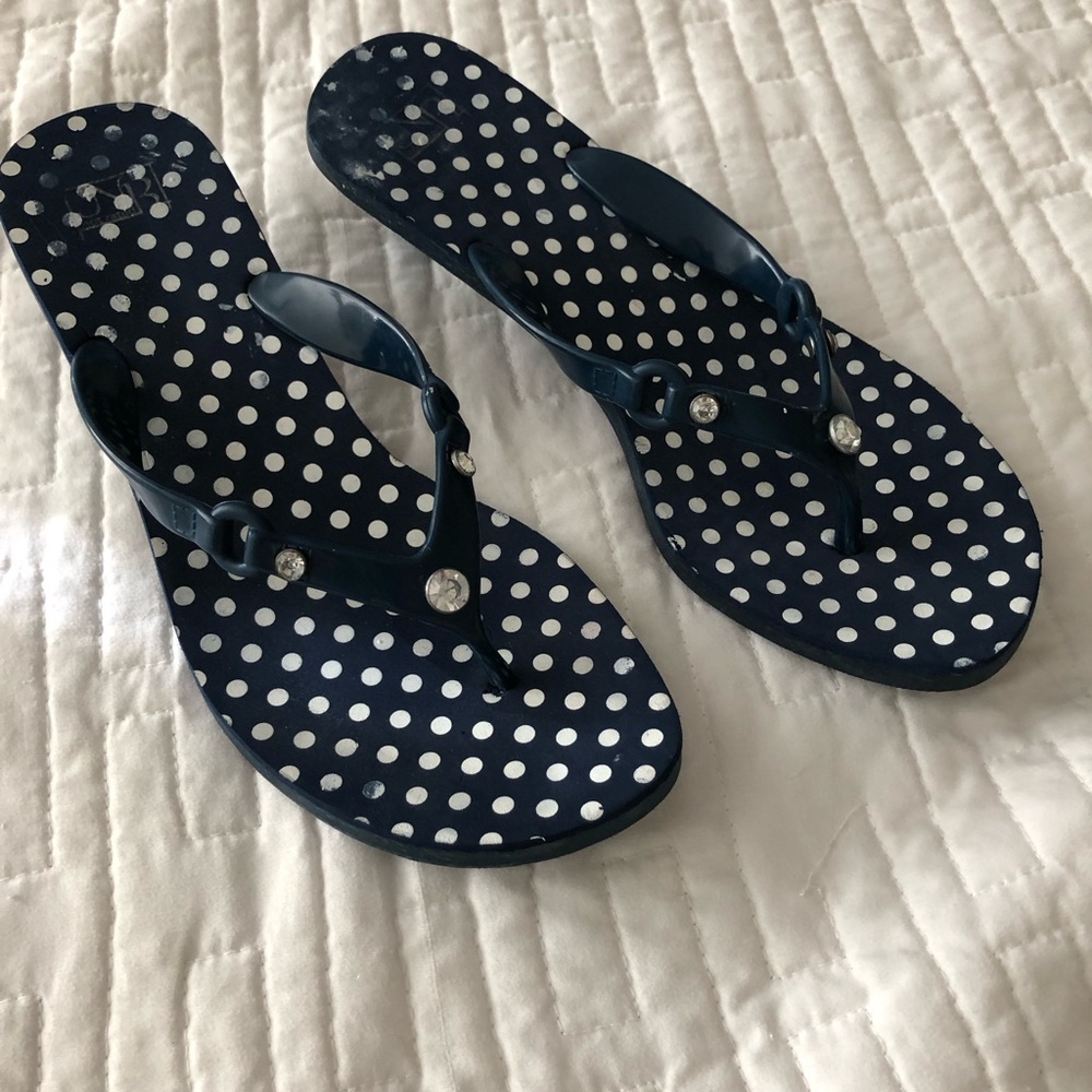 Not Rated Navy and White Polka Dot Sandals Waterproof 1” heal